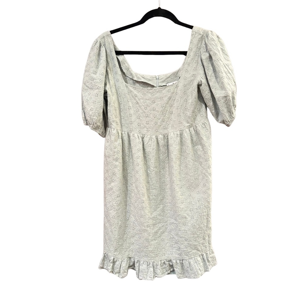 Lola May $70 Sage Green Eyelet Puff Sleeve Mini Dress 100% cotton sz 10 runs Sm